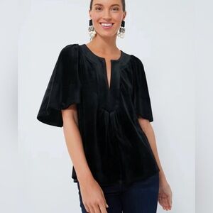 Tuckernuck Pomander Place Black Velvet Finley Flutter Sleeve Top Holiday Size XS